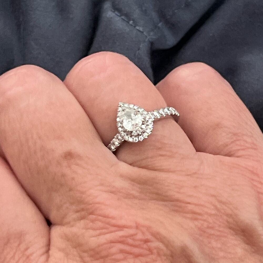 Zales Royal Asscher Pear Diamond Ring 1.5 CTW 14K White Gold Size 7.25 Halo